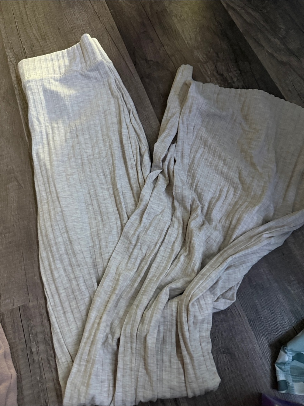 H&M Ribbed Wide-Leg Jumpsuit — Light Cream